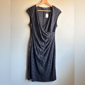 Jones Studio Black Textured Draped Midi Sheath Dress